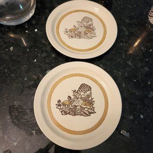 🍄Two Vintage Roycroft Stoneware Mushroom Pattern Plate